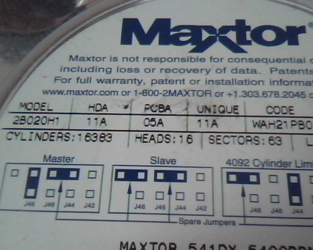 Hard Drive Disk IDE Maxtor 2B020H1 05A 11A WAH21PB0 541DX 40020624 20GB - image 2