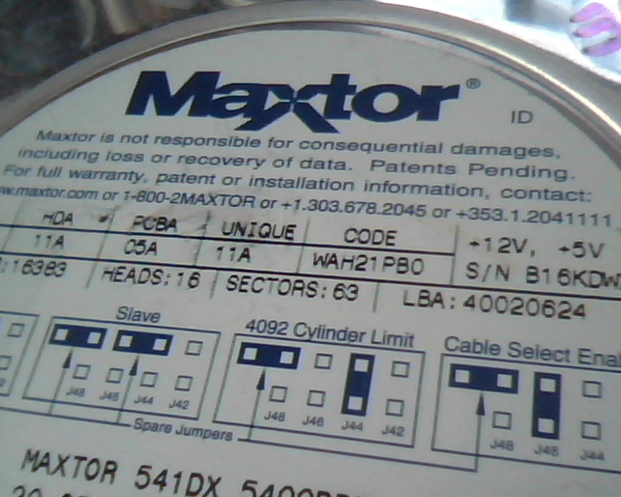Hard Drive Disk IDE Maxtor 2B020H1 05A 11A WAH21PB0 541DX 40020624 20GB - image 3