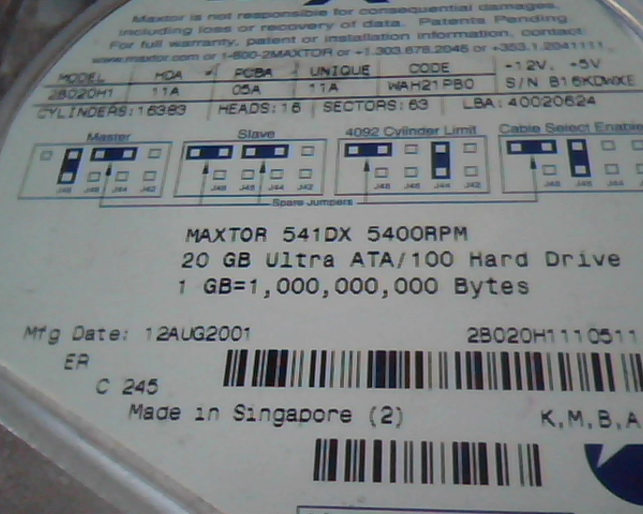 Hard Drive Disk IDE Maxtor 2B020H1 05A 11A WAH21PB0 541DX 40020624 20GB - image 4