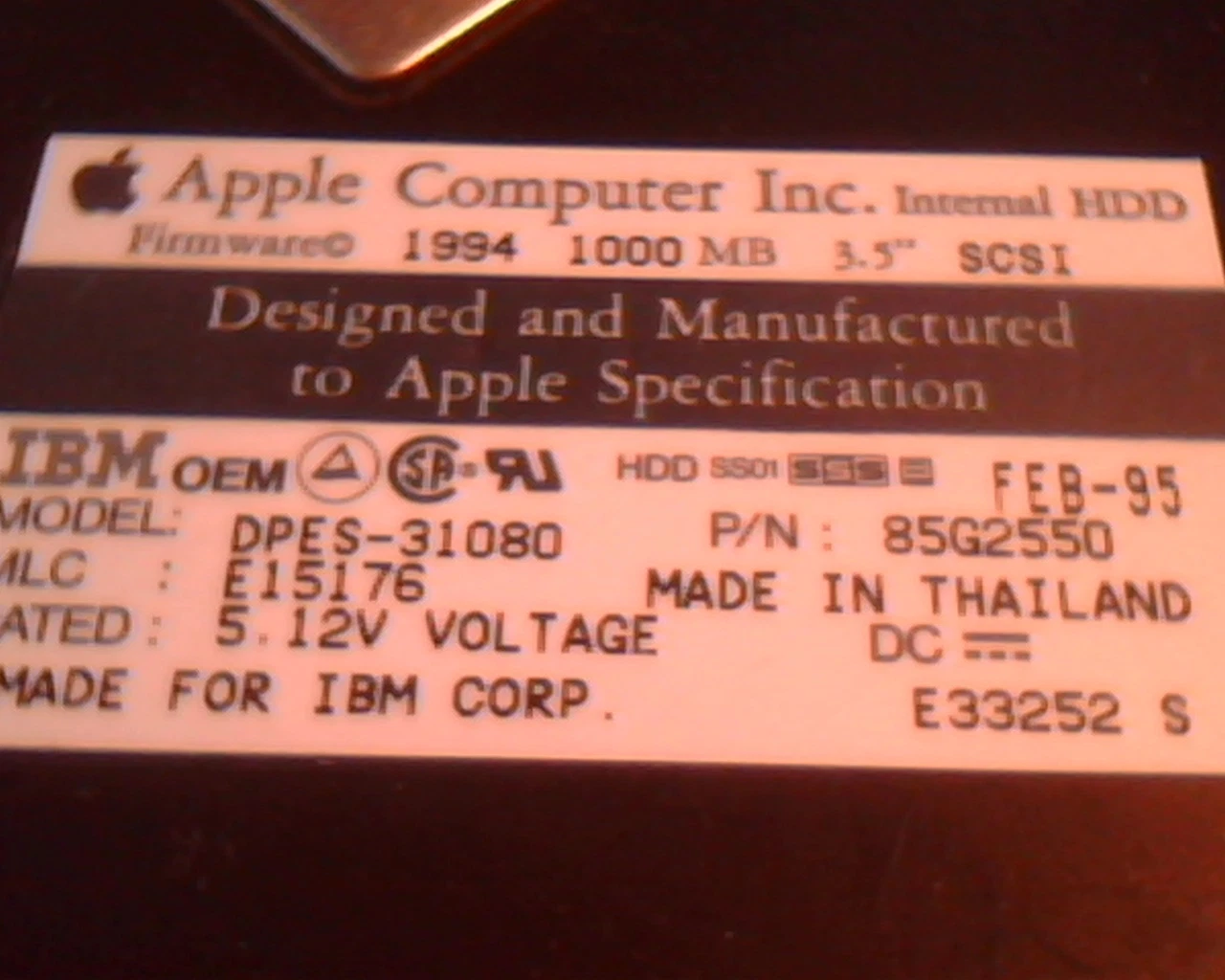 HDD SCSI Hard Drive Disk IBM Apple DPES-31080 85G2550 E15176 - image 2