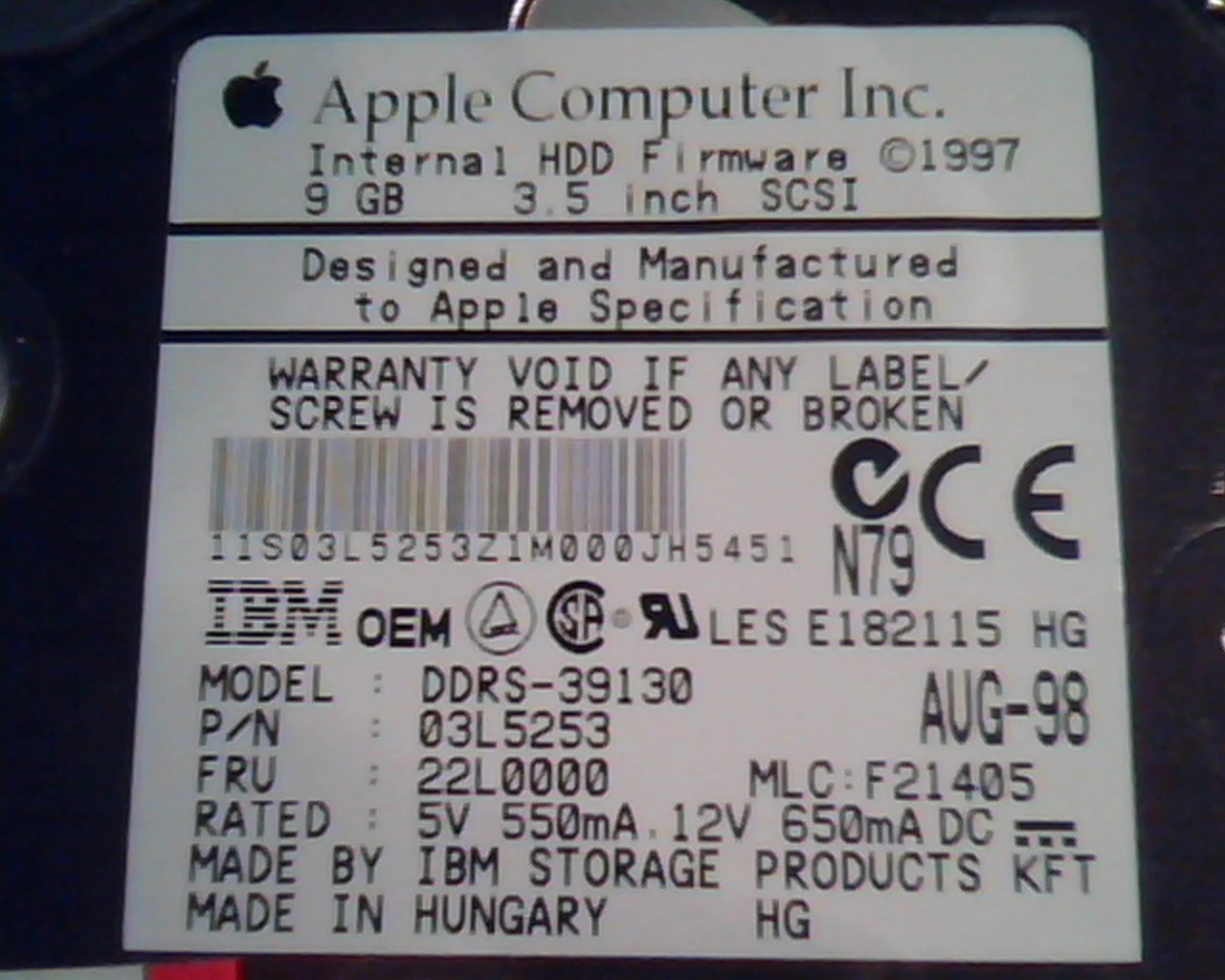 SCSI Hard Disk Drive IBM DDRS-39130 03L5253 Apple 9GB F21405 22L0000 655-0567 - image 2