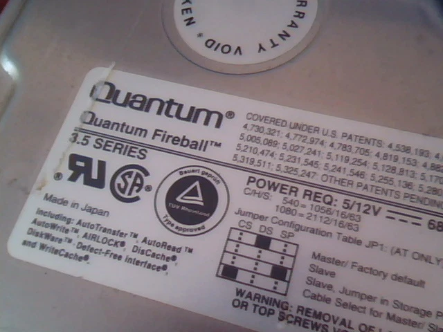 Hard Disk Drive Quantum Fireball P/N FB10A011 Rev 03-F 1080AT 1GB IDE AT - image 2