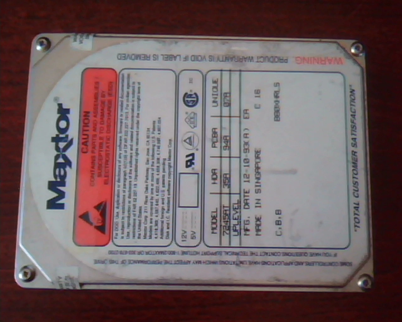 Hard Disk Drive IDE Maxtor 7245AT B80XHRLS 35A 94A 07A 12-10-93 (A)