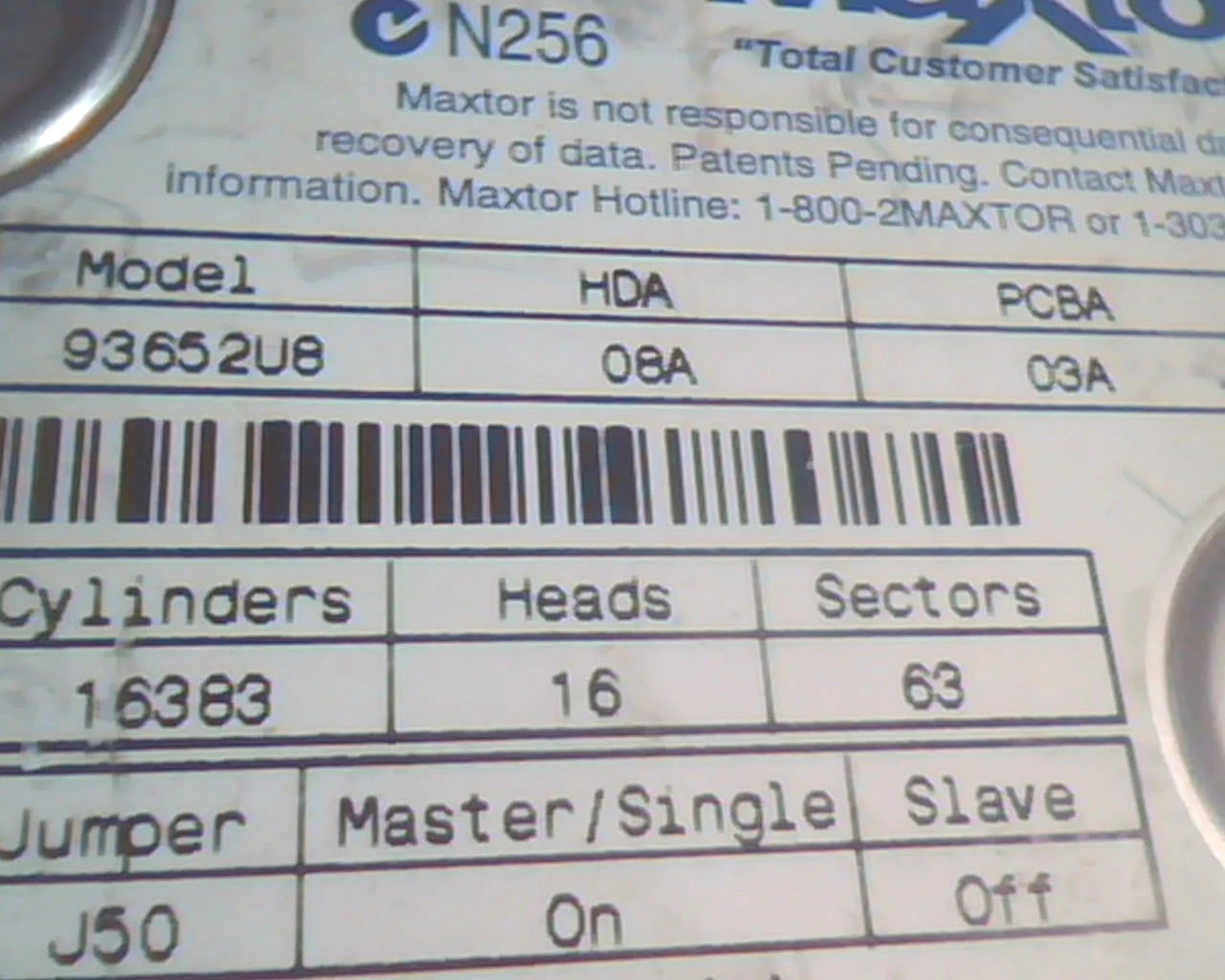 IDE Hard Disk Drive Maxtor 93652U8 08A 03A 02A FA550480 13OCT1999 - image 3
