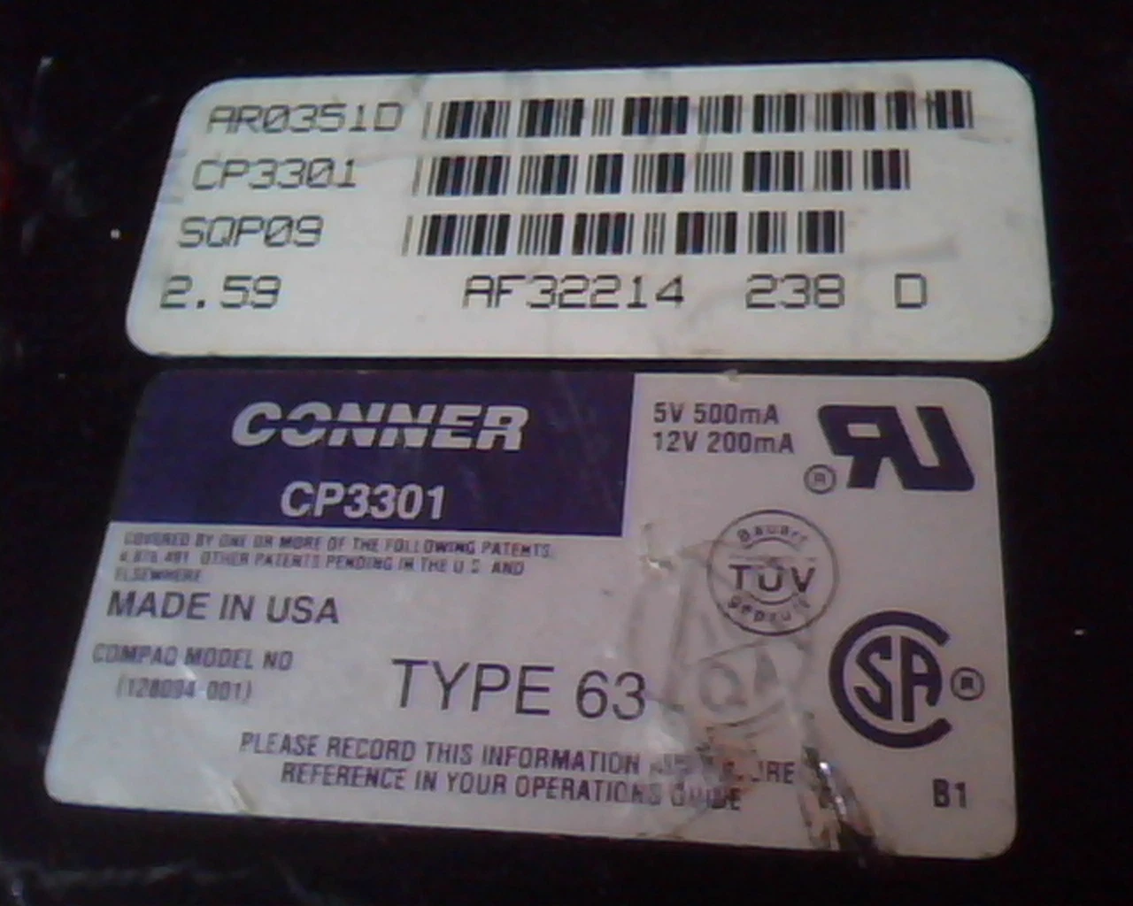 Hard Disk Drive IDE Conner CP3301 AR0351D Type 63 SQP09 AF32214 - image 2