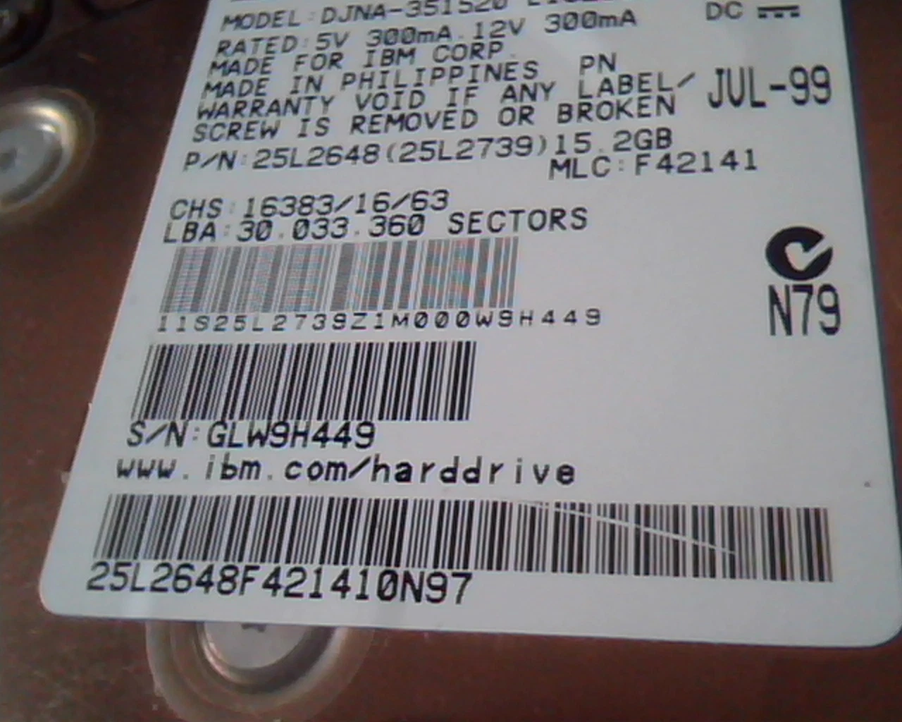 Hard Disk Drive IBM DJNA-351520 25L2648 IDE 25L2739 N79 F42141 - image 3