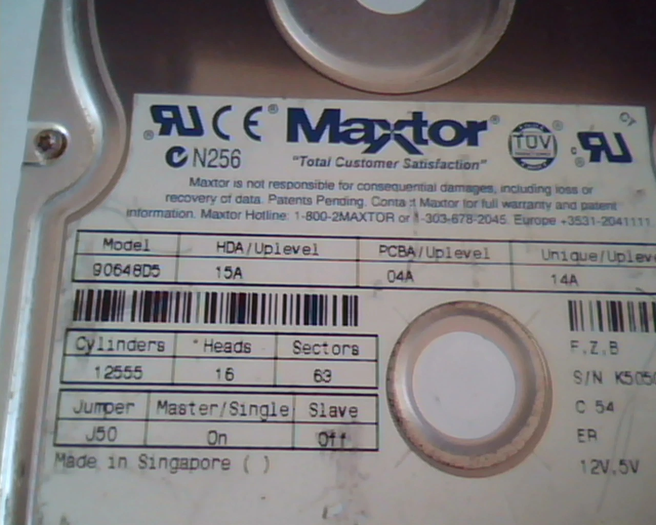 Hard Disk Drive IDE Maxtor 90648D5 15A 04A 05/16/98 - image 2