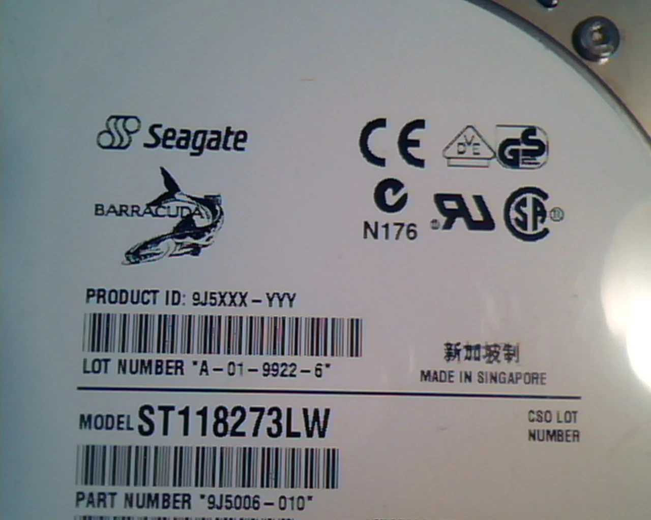 Hard Drive Disk Seagate Barracuda ST118273LW 9J5006-010 A-01-9922-6 6246