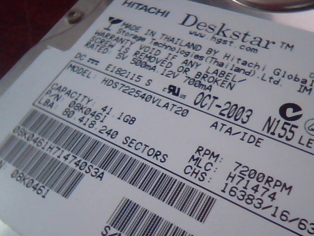 Hard Drive IDE Hitachi Deskstar HDS722540VLAT20 08K0461 H71474 - image 2