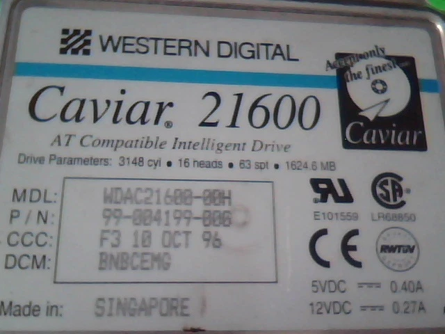 Hard Disk Drive IDE Western Digital Caviar 21600 99-004199-000 WDAC21600-00H