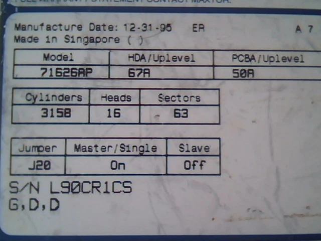 Hard Disk Drive Maxtor 71626AP HDD 67A 50A 01A G,D,D - image 2
