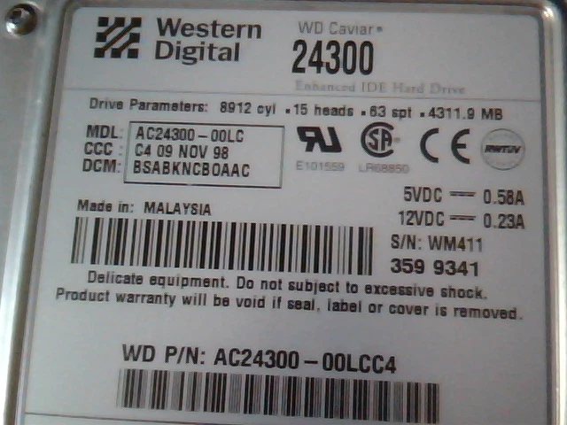 Hard Disk Drive Western Digital Caviar 24300 AC24300-00LCC4 BSABKNCBOAAC
