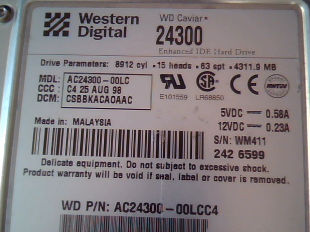 Hard Disk Drive Western Digital Caviar 24300 AC24300-00LCC4 CSBBKACAOAAC