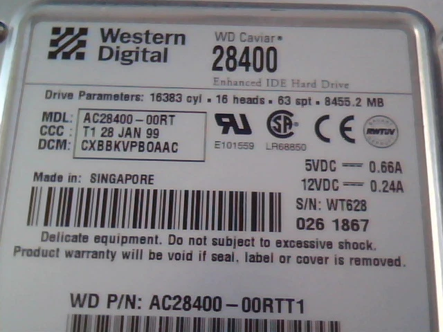 Hard Disk Drive Western Digital Caviar 28400 AC28400-00RT T1 CXBBKVPBOAAC