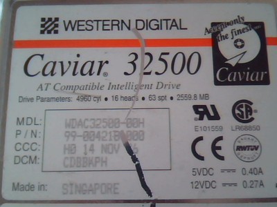 Hard Drive Western Digital Caviar 32500 99-004218-000 CDBBKPH WDAC32500-00H