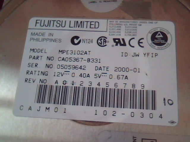 Hard Disk Drive Fujitsu CA05367-B331 MPE3102AT IDE 102-0304 2000-01