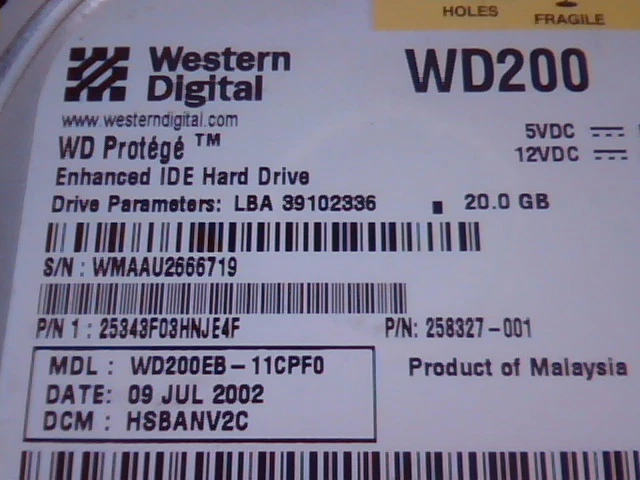 Hard Drive IDE WD Protege WD200EB-11CPF0 WD200 Western Digital 2060-001113-001