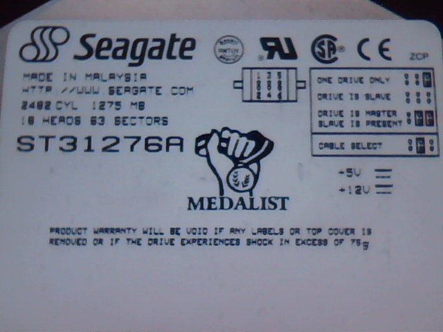 Hard Disk Drive Seagate Medalist ST31276A 9F2002302 ST3LA1.35