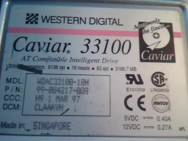 Hard Drive Western Digital Caviar 33100 99-004217-008 WDAC33100-18H