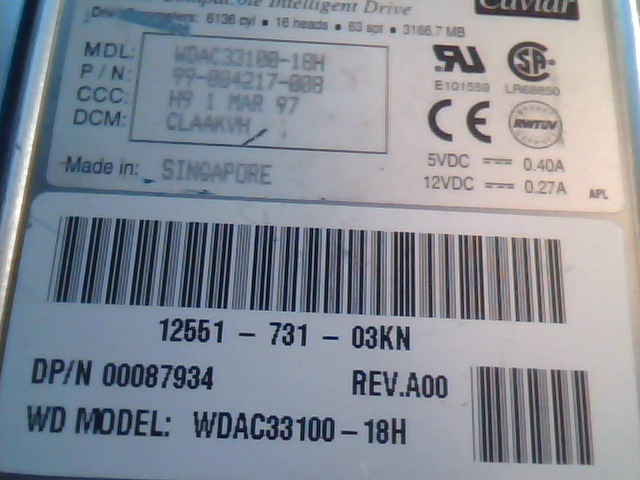 Hard Drive Western Digital Caviar 33100 99-004217-008 WDAC33100-18H - image 2