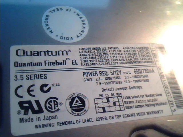 Hard Disk Drive Quantum Fireball EL 5.1AT EL51A011 Rev 01-B A08.11 PFZXX EL4