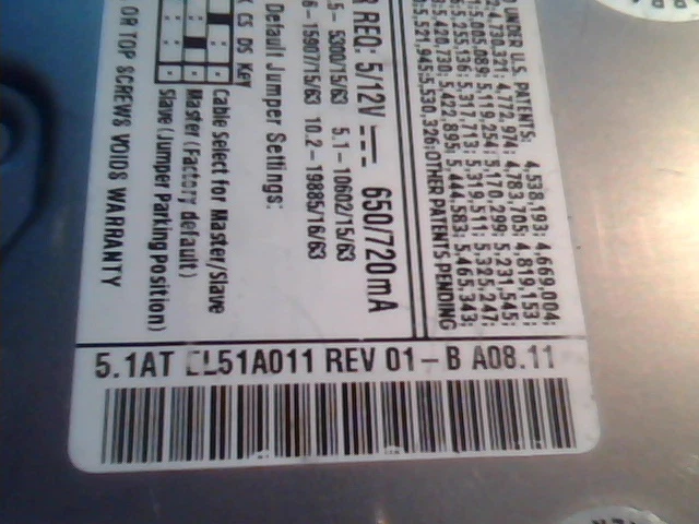 Hard Disk Drive Quantum Fireball EL 5.1AT EL51A011 Rev 01-B A08.11 PFZXX EL4 - image 2