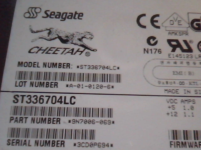 Hard Drive SCSI Disk Seagate Cheetah ST336704LC 9N7006-069 A-01-0120-6 E145123