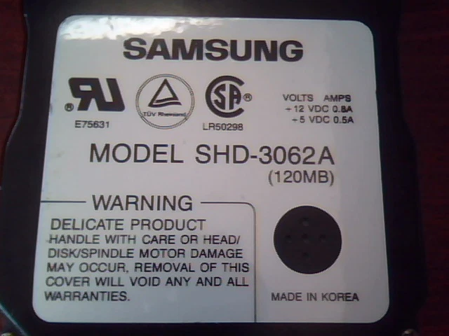 NOT WORKING - Hard Disk Drive Samsung SHD-3062A J1DC311158 REV DD 120MB