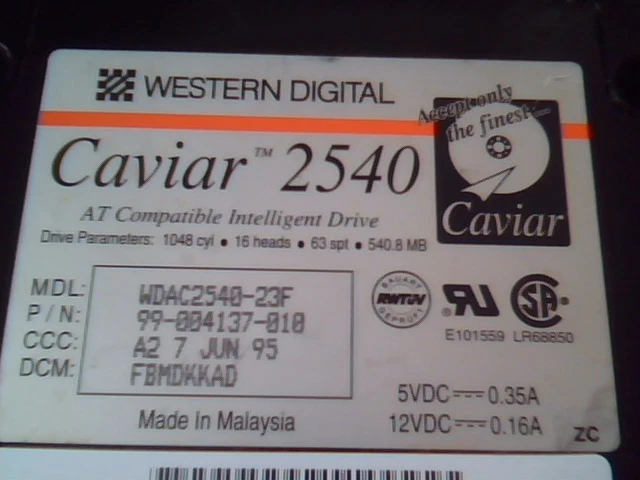 Hard Drive Western Digital Caviar 2540 99-004137-010 540MB 540 AT IDE 40pin
