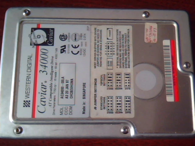 Hard Drive Western Digital Caviar 34000 AC34000-00LA CHCBEVHOMA Jan 97 - image 2