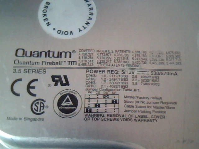 Hard Drive IDE Quantum Fireball 1280AT TM TM12A012 Rev 01-D ATMB 24K0