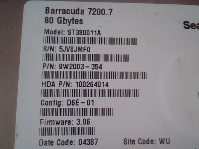 Hard Drive IDE Seagate Barracuda ST380011A 9W2003-354 80GB 100264014 3.06 - image 2