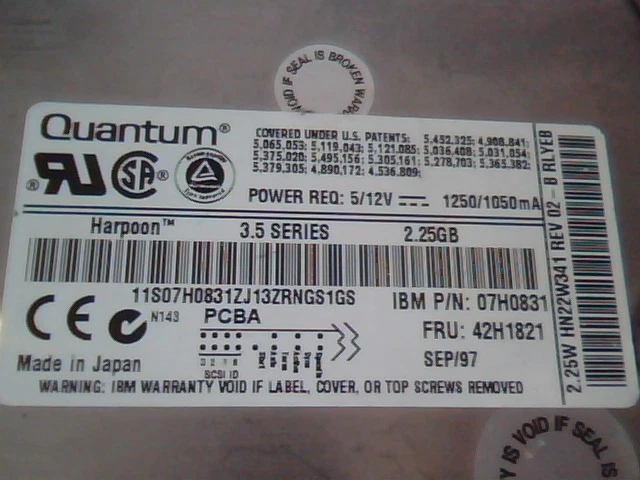 Disk Drive Quantum Harpoon 42H1821 HN22W011 HN22W341 02-D 2275W 02-B 07H0831