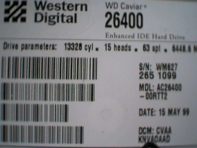 Hard Drive Disk HDD IDE WD Caviar 26400 AC26400-00RTT2 Western Digital 6.4GB - image 2