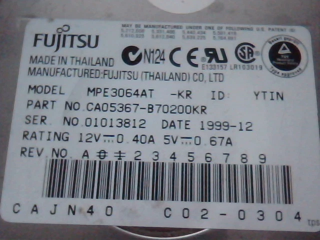 Hard Drive Fujitsu CA05367-B70200KR MPE3064AT HDD C02-0304 YTIN