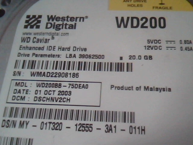 Hard Drive IDE Western Digital Caviar WD200BB-75DEA0 2060-001129-001 WD200 - image 2