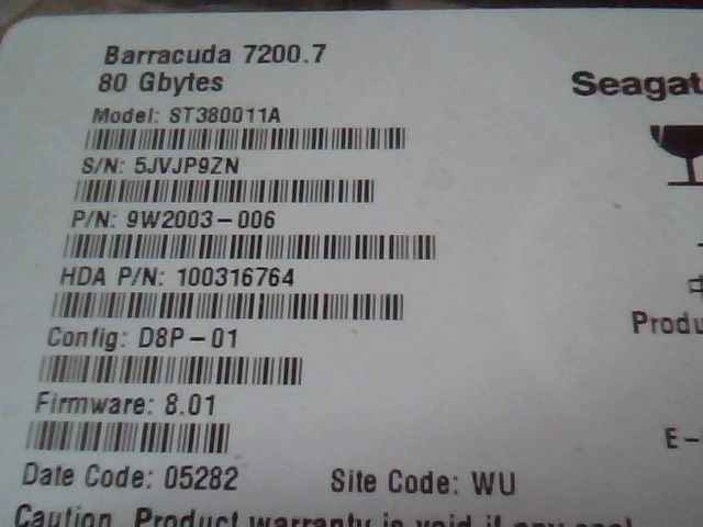 Hard Drive IDE Seagate Barracuda ST380011A 9W2003-006 100316764 D8P-01 80GB - image 2