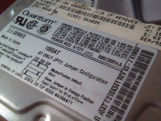 Hard Disk Drive IDE Quantum Fireball 1080AT 06H8726 FB10A011 FB10A341 03-J - image 2
