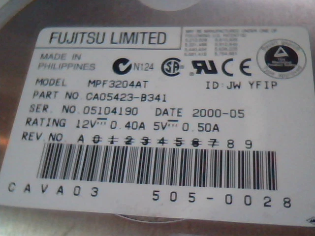 Hard Disk Drive IDE Fujitsu Limited MPF3204AT CA05423-B341 505-0028 2000-05 - image 2