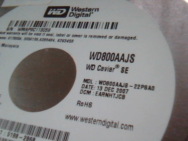 Hard Disk Drive SATA Western Digital WD800AAJS-22PSA0 80GB 156301488 Caviar SE - image 2