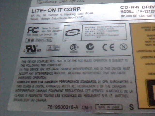 LITE-ON IT Corp. CD-RW CD Drive LTR-32123S April 2002 32x12x40x - image 5