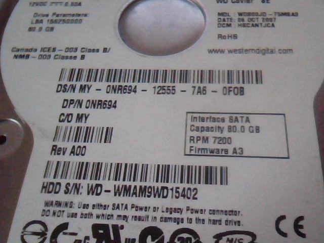Hard Disk Drive SATA Western Digital WD800JD-75MSA3 Caviar SE HSCANTJCA - image 4
