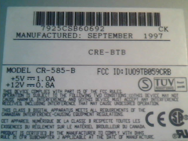 CD Drive IDE CR-585-B Creative 24Xmx CRE-BTB September 1997 IU09TB059CRB - image 2