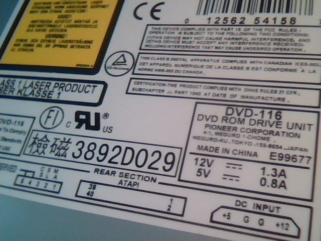 DVD Drive IDE Code DVD-116/2 DVD-116 Pioneer October 2001 ATAPI - image 4