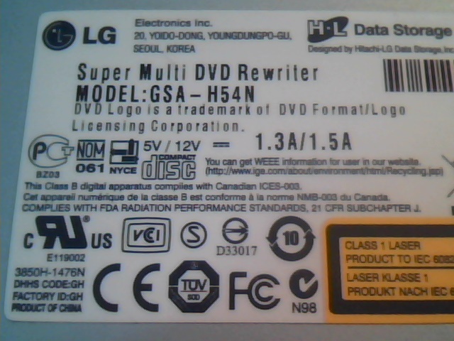 Super Multi DVD Rewriter GSA-H54N Drive 1.00 April 2007 LG IDE - image 2
