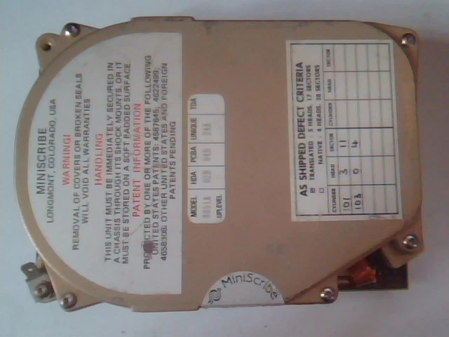 Hard Drive IDE Disk Miniscribe 8051A 02B 04P1 24A Nov89