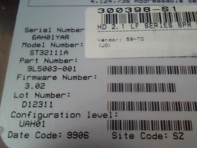 Hard Disk Drive IDE Seagate ST32111A Ultra ATA 9L5003-001 D12311 3.02 2.1GB - image 3