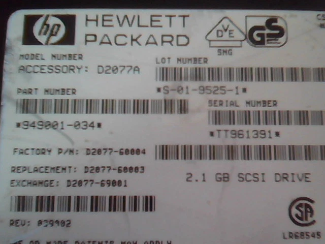 Hard Drive SCSI Seagate HP D2077A 949001-034 D2077-6000 S-01-9525-1