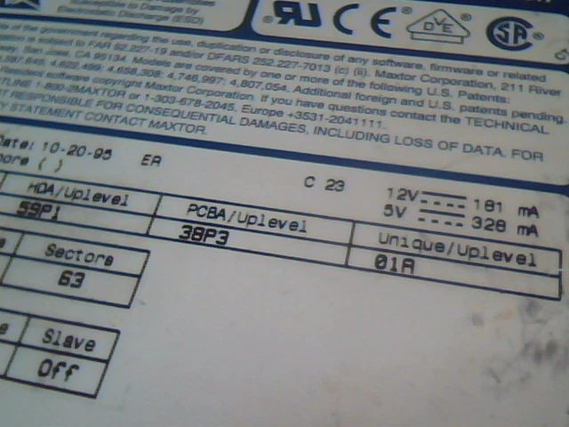 Hard Drive IDE Disk Maxtor 7850AV 59P1 38P3 01A 20/95 - image 3