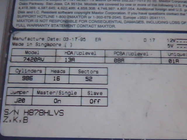 Hard Disk Drive IDE Disk Maxtor 7420AV 13A 08A 01A 03/95 420 - image 2